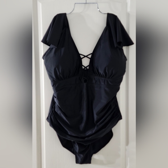 blooming Jelly Other - One piece ruffled bodycon swimsuit deep crisscross neckline 3XL